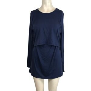Quince Navy Blue Long Sleeve Nursing Top Size Small